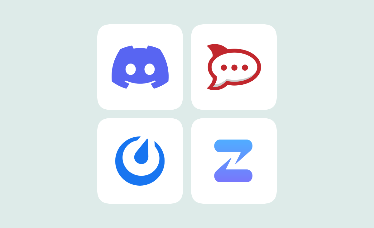 Logos of four chat and collaboration apps: Discord, Rocket.Chat, Mattermost, and Zulip