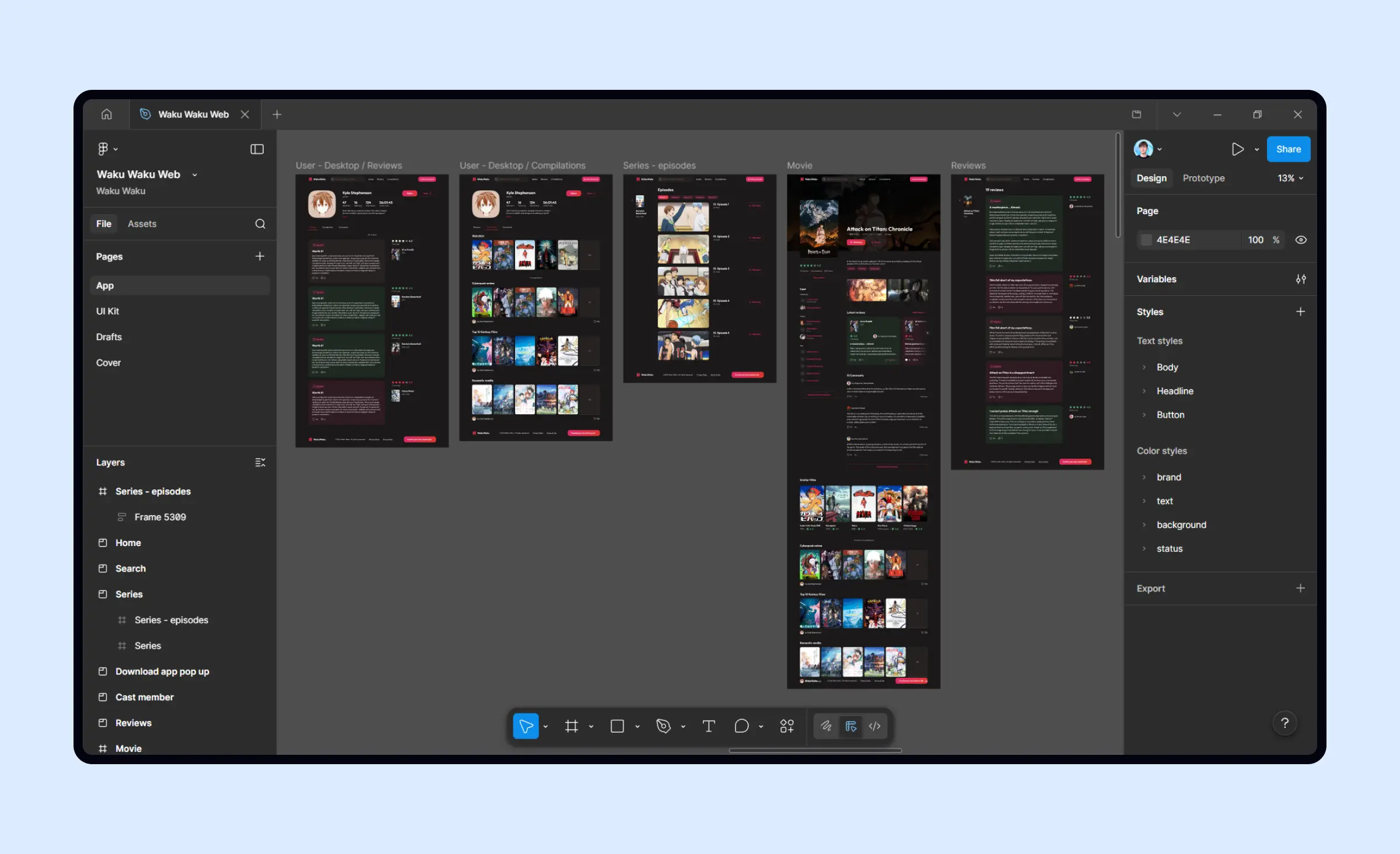 This image shows a Figma workspace with multiple app screens organized for a digital product, demonstrating how design systems for scale support efficient UI design, collaboration, and seamless updates across complex projects.
