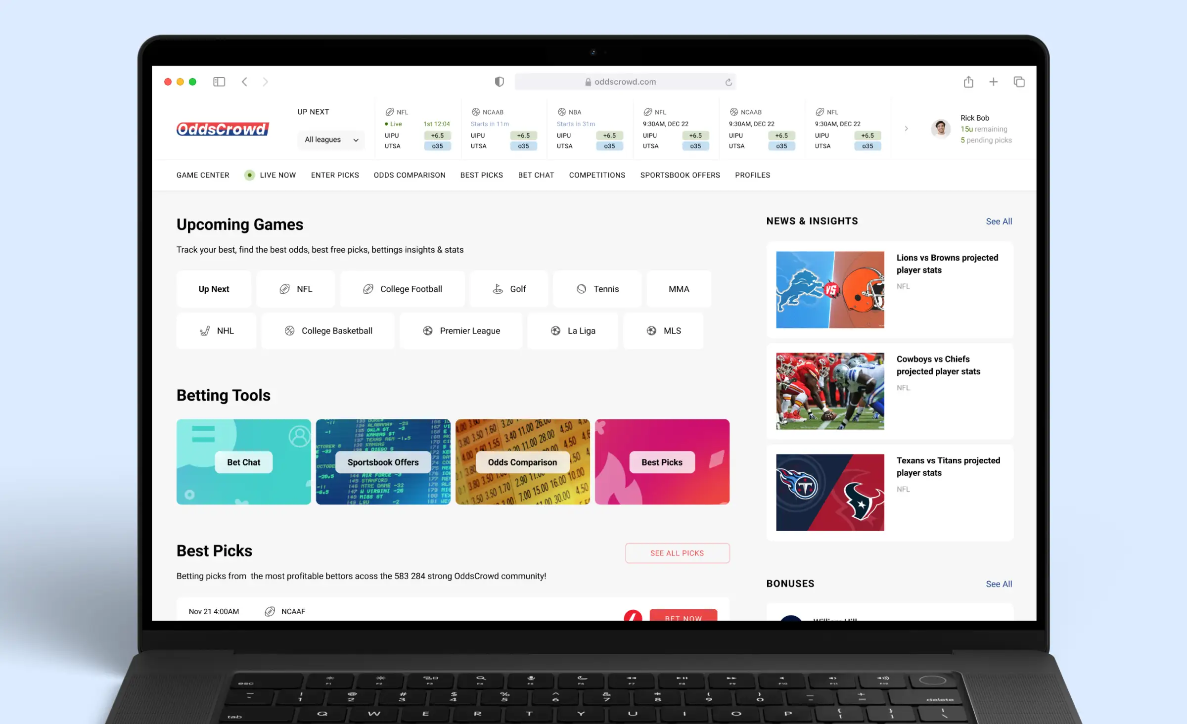 This image displays the OddsCrowd web app interface with organized navigation, betting tools, and news panels, highlighting how design systems for scale enable a clean, consistent, and intuitive user experience in complex digital platforms.