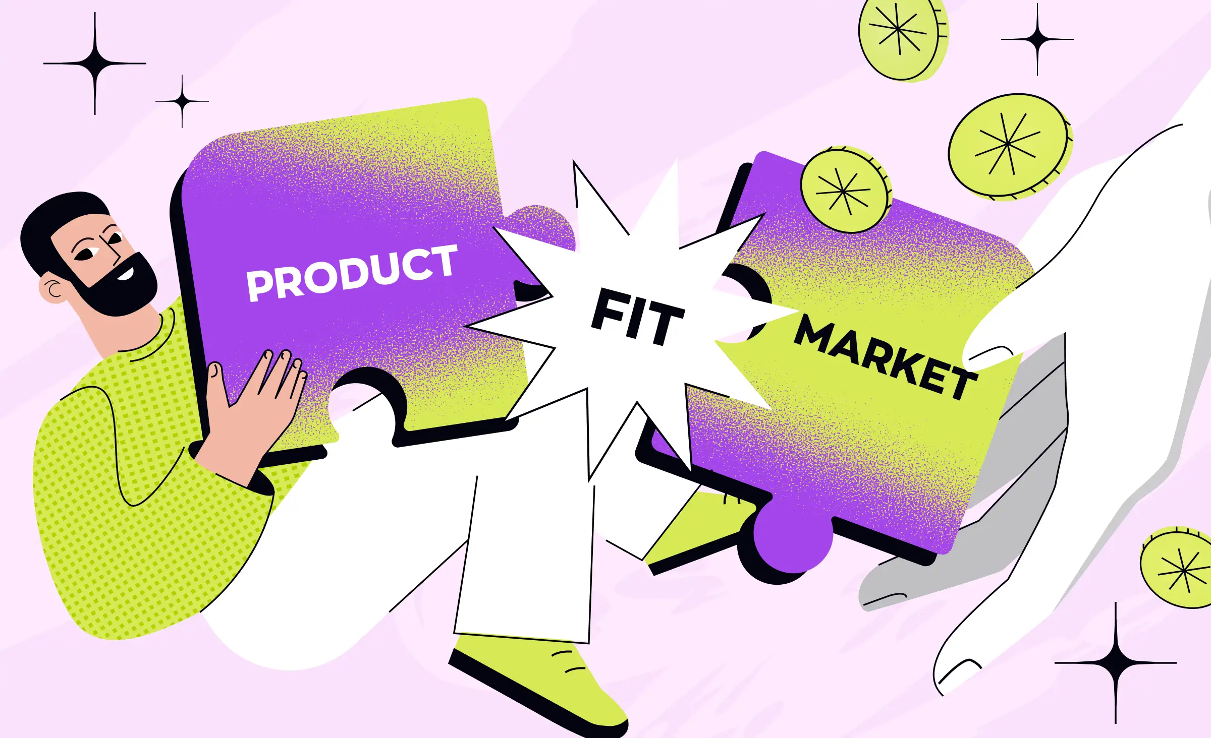 An conceptual illustration of Product-Market Fit (PMF) representing the alignment between a tech product’s value proposition and the specific needs of a target market.