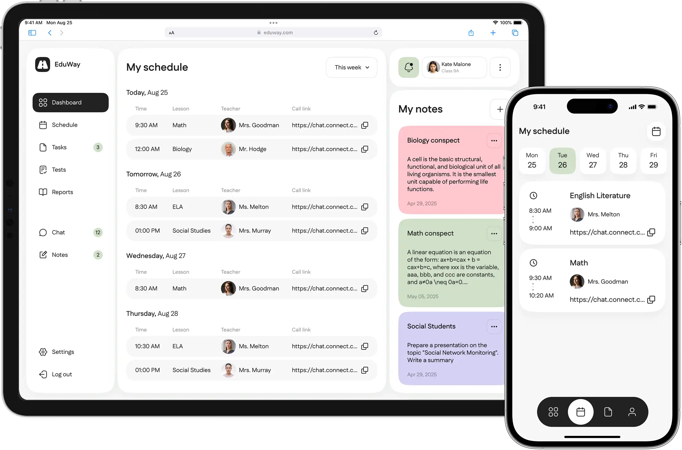 EduWay tutoring platform mockup on tablet and mobile devices