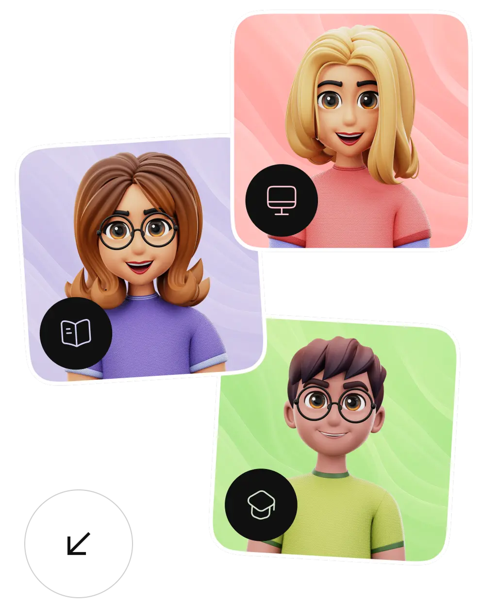 Three user role personas: tutor, admin, and student