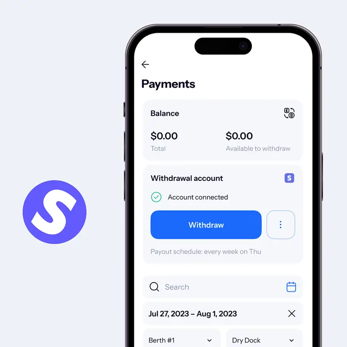 Docky mobile payment screen with the Stripe integration logo.