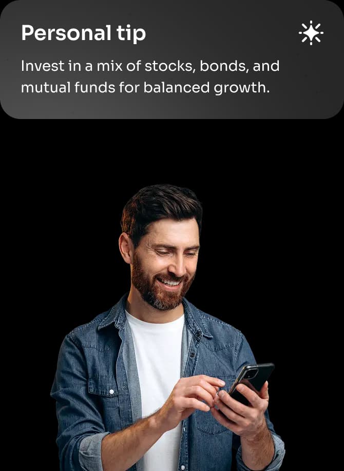Phone showing the neobank app spending analytics with charts.