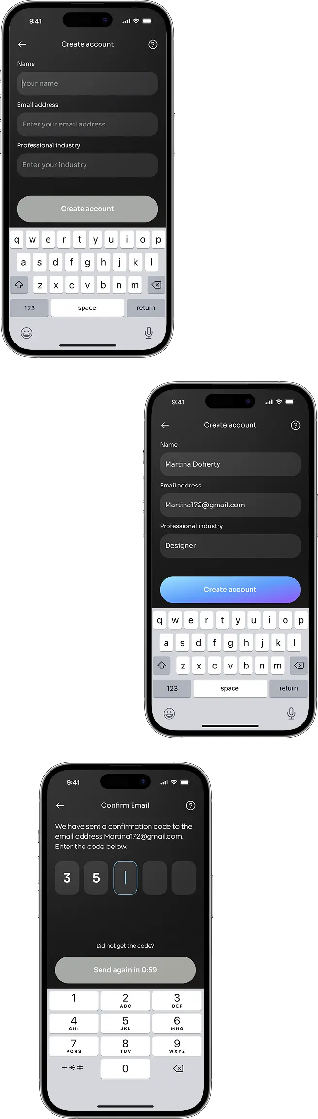 Phones showing the neobank app sign-in and login screens.