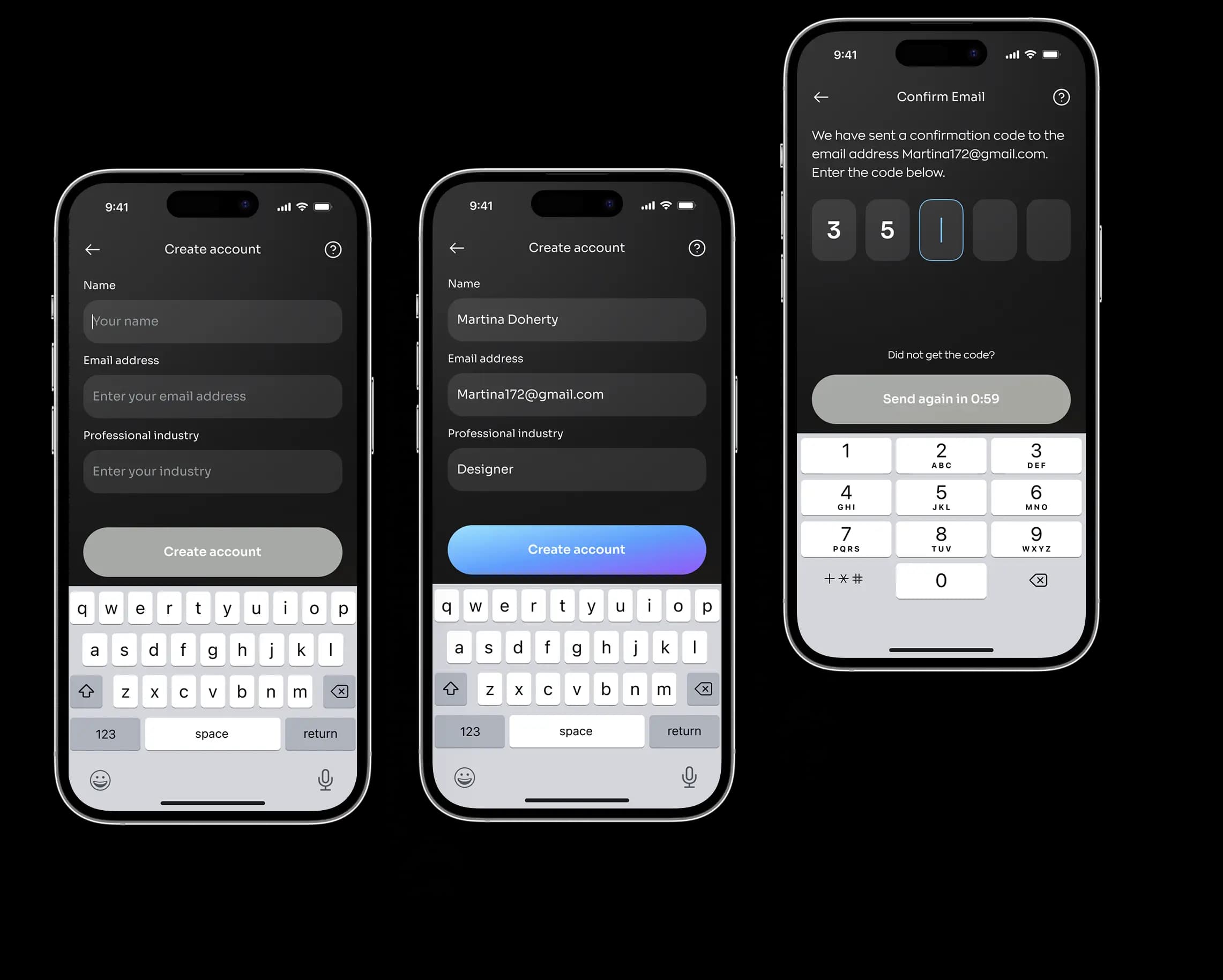 Phones showing the neobank app sign-in and login screens.