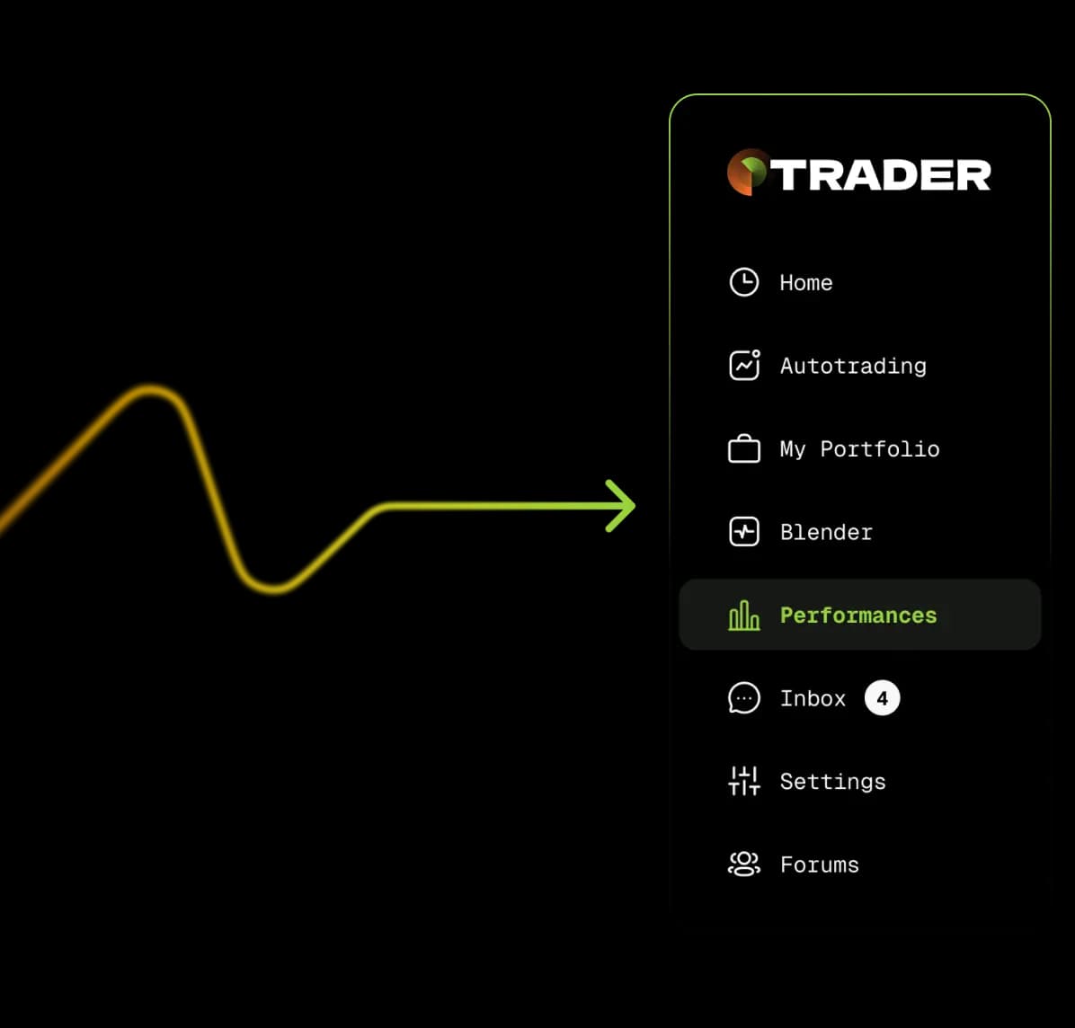 Sidebar navigation menu of the Forex social trading platform.