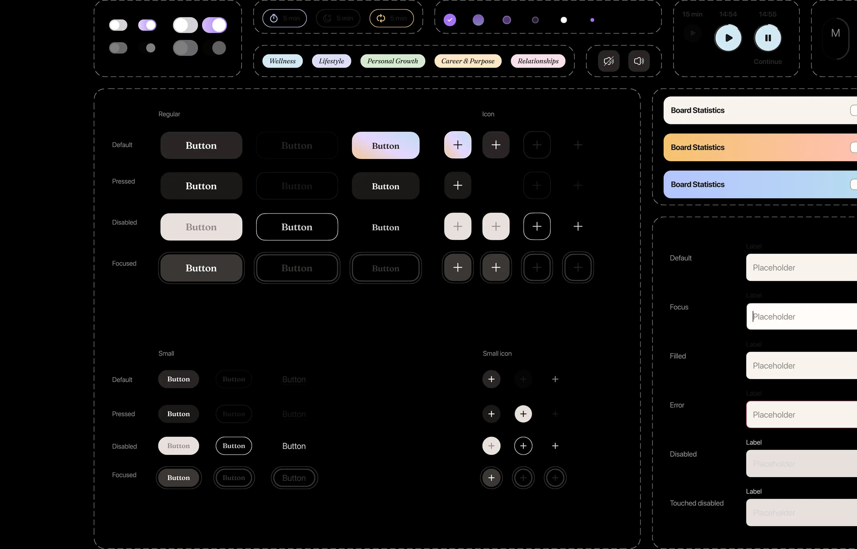 UI kit with the app's buttons, inputs, tags, toggles and other interface components.