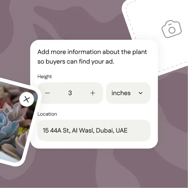 In-app form for adding a plant's height and location when creating an ad.