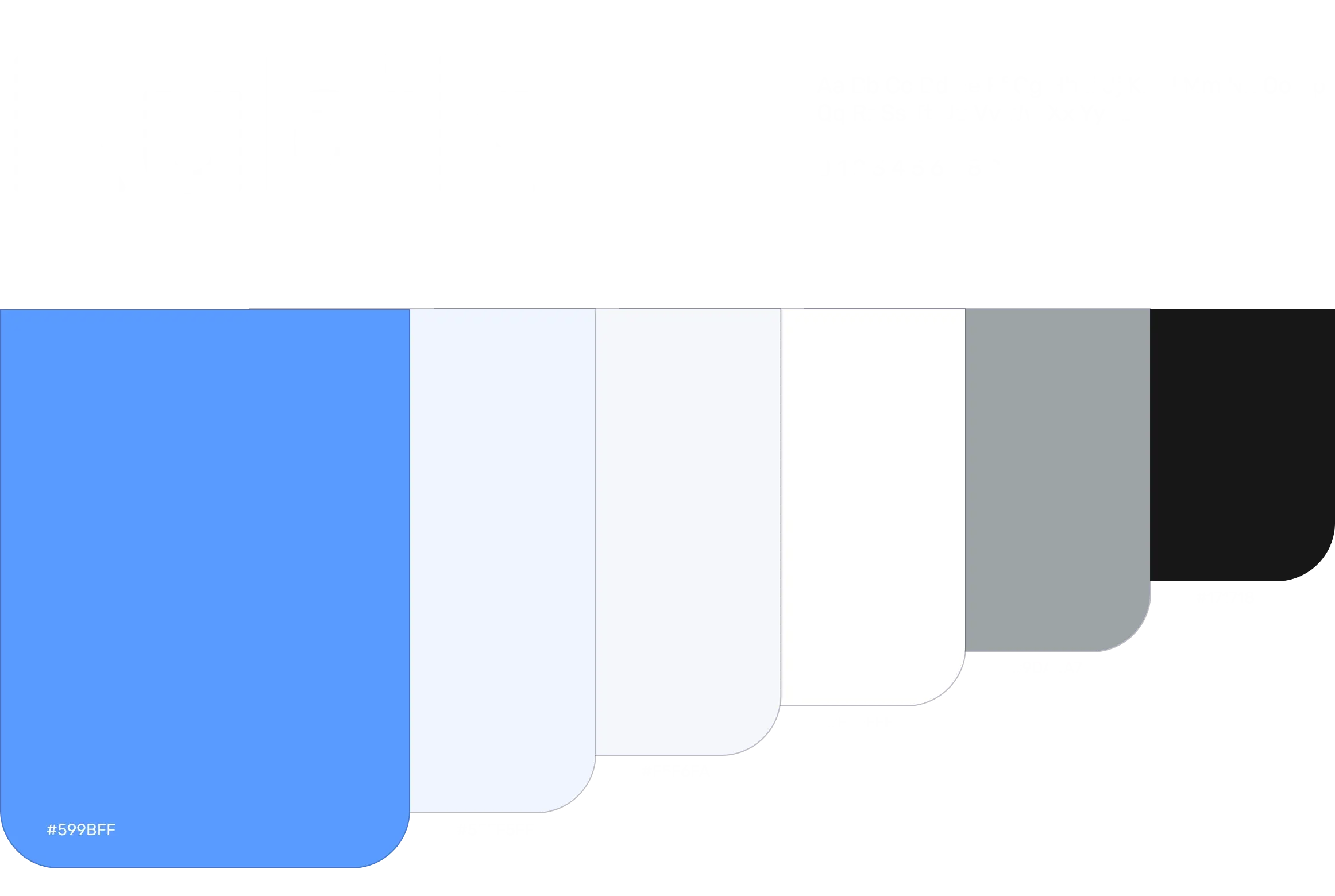 Rubik typeface specimen and the Mind Easy color palette: blue accent #599BFF with off-white, gray and near-black neutrals.