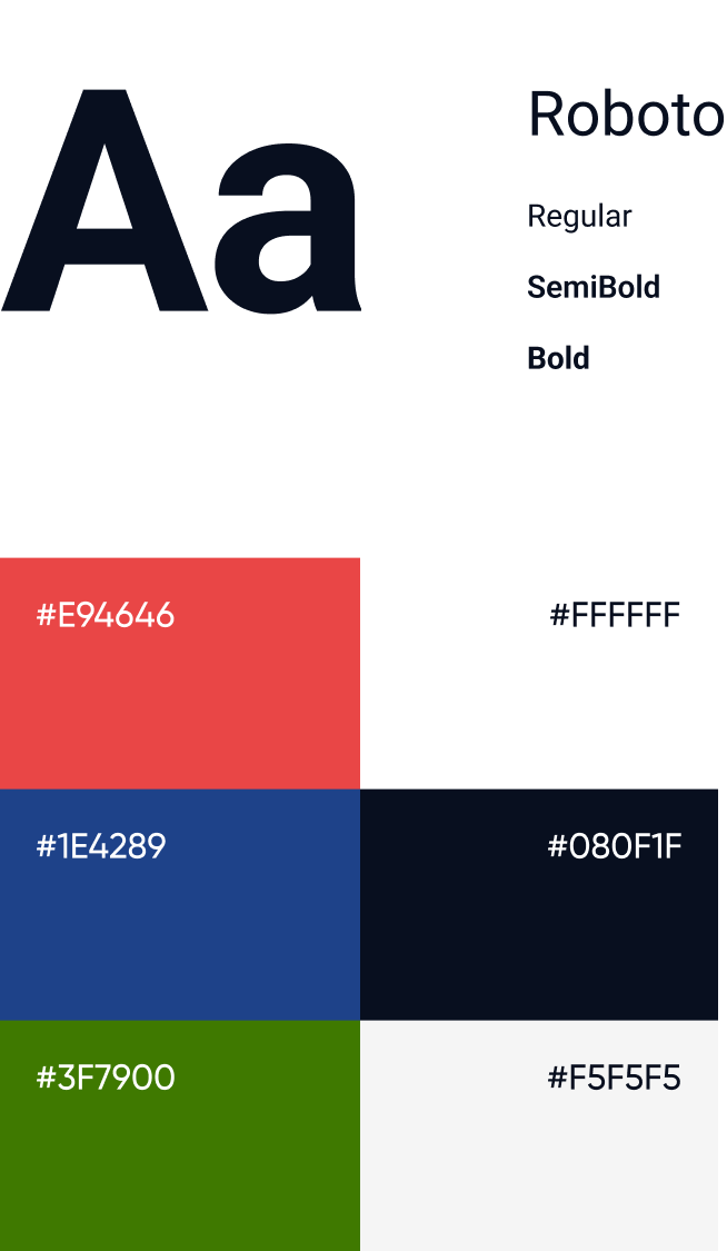 OddsCrowd brand kit: Roboto specimen in Regular, SemiBold and Bold with the red, blue, green, white and near-black colour palette.