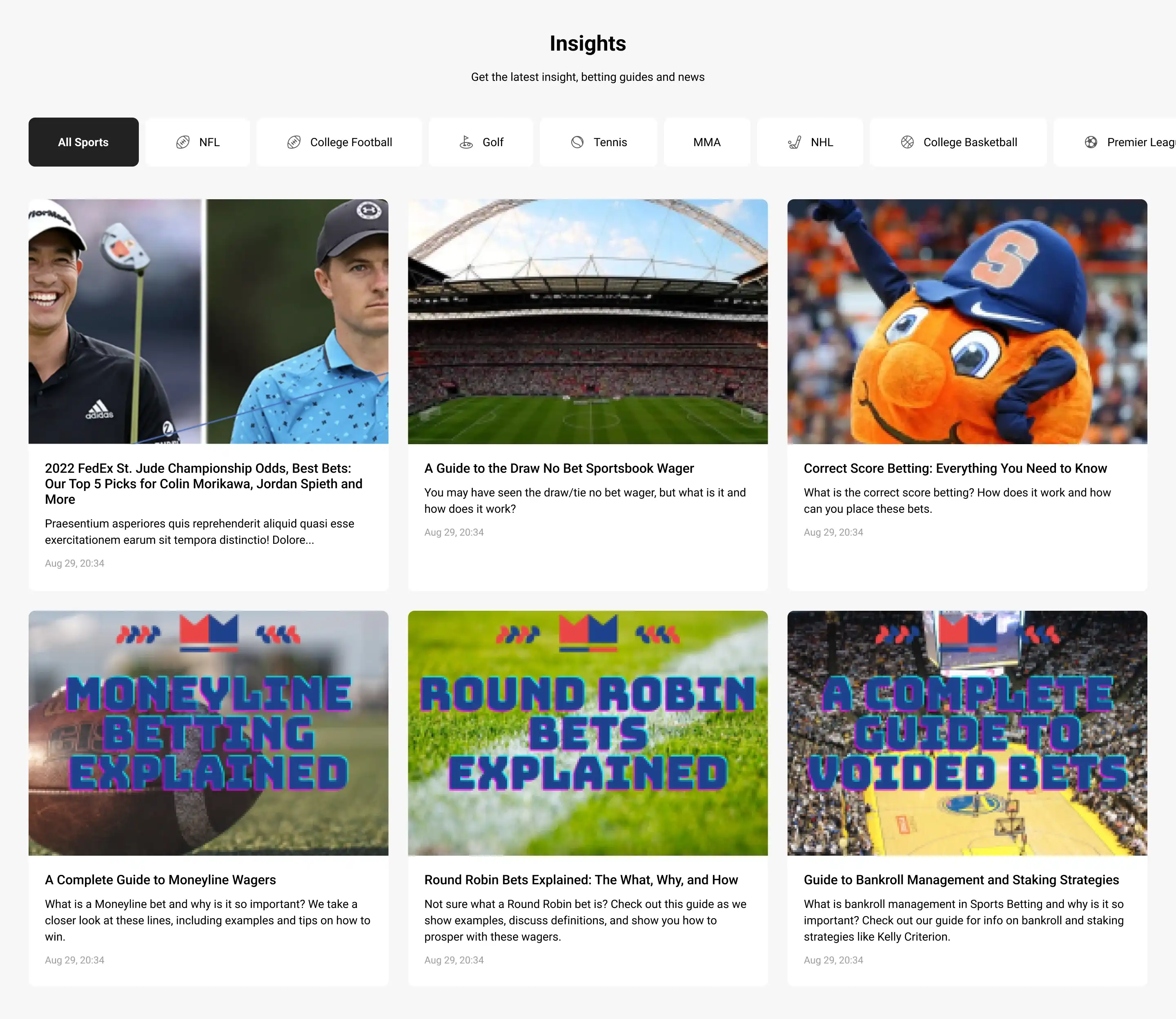 OddsCrowd news feed with sports articles and thumbnail images.