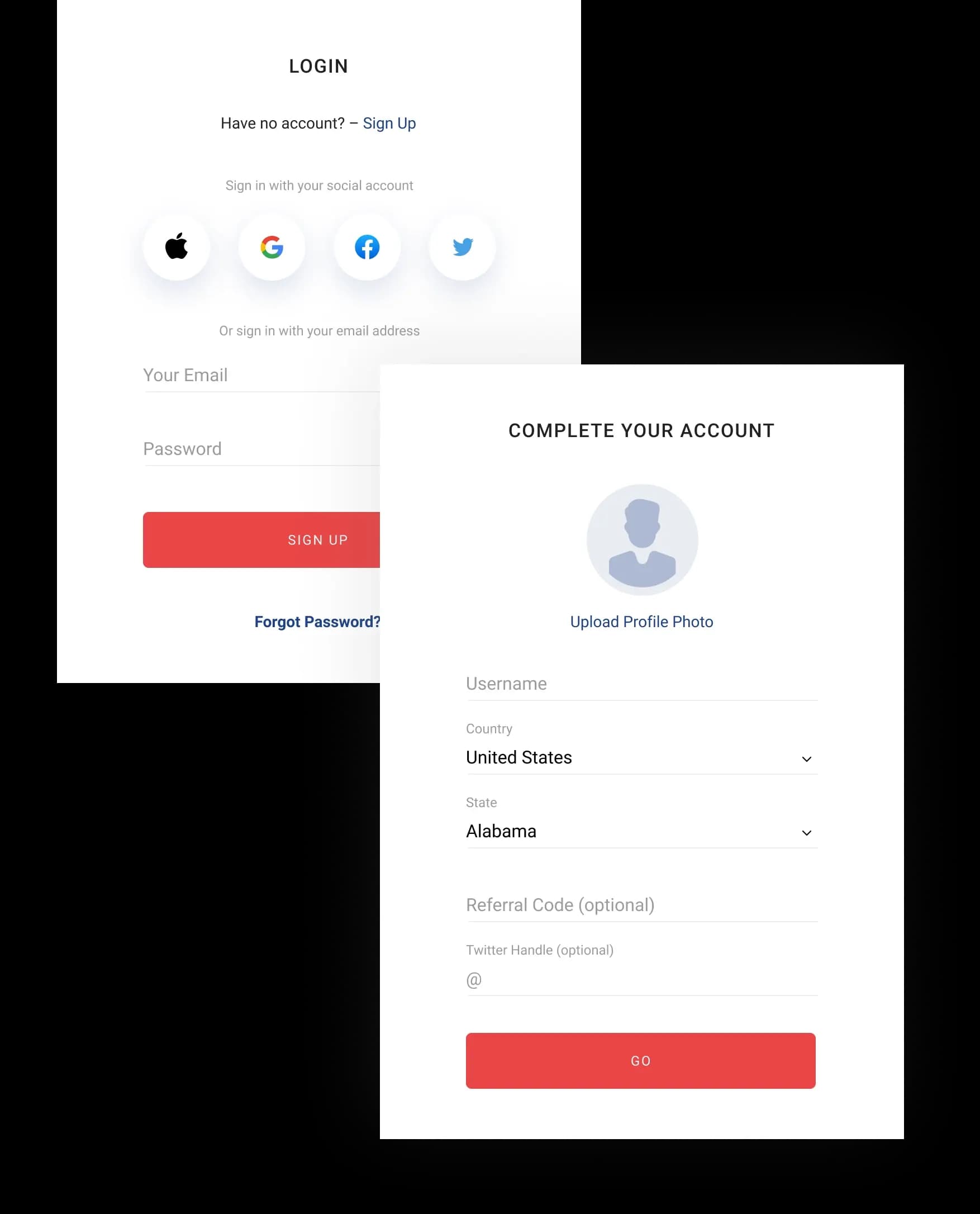 OddsCrowd registration screens with sign-up form and account setup.