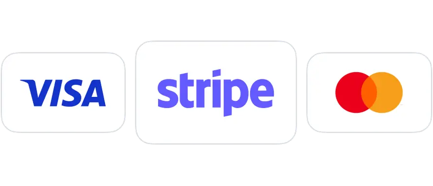Visa, Stripe, and Mastercard logos.