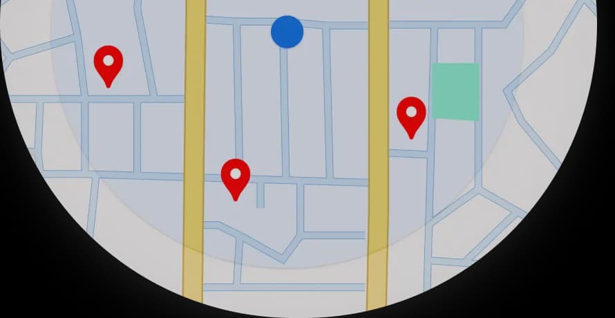 Map with pins marking nearby places.