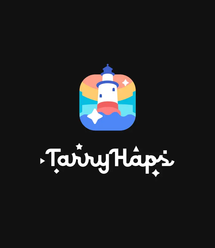 TarryHaps logo: lighthouse app icon and wordmark