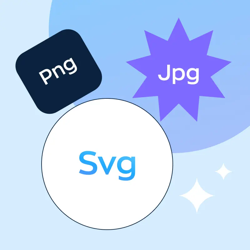 Illustration of PNG, JPG, and SVG file format badges