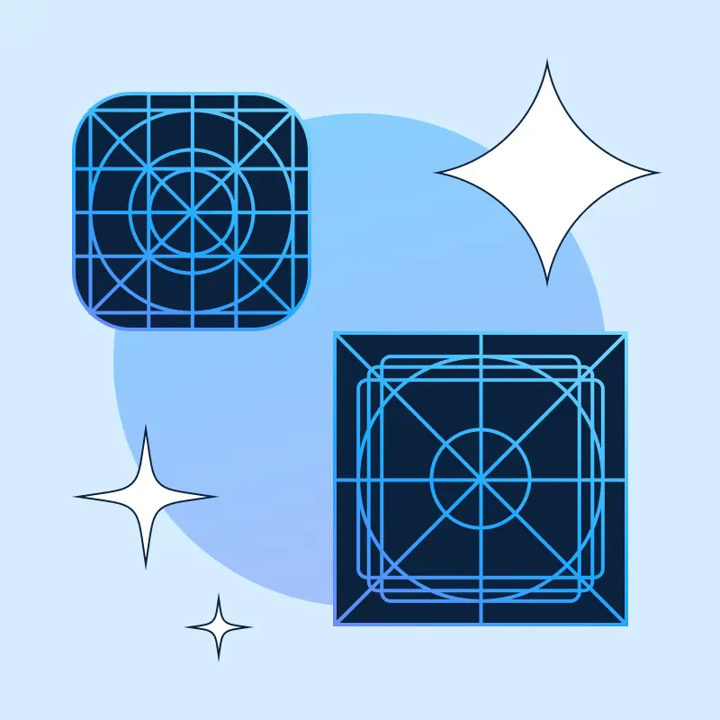 Illustration of two logo safe-area grids with construction guides