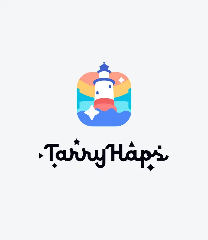 TarryHaps logo: lighthouse app icon and wordmark