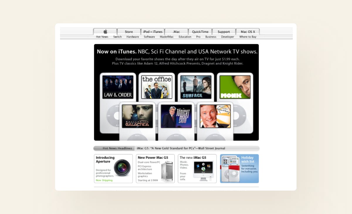 How much does it cost to redesign a website: How Apple’s website looked in 2005
