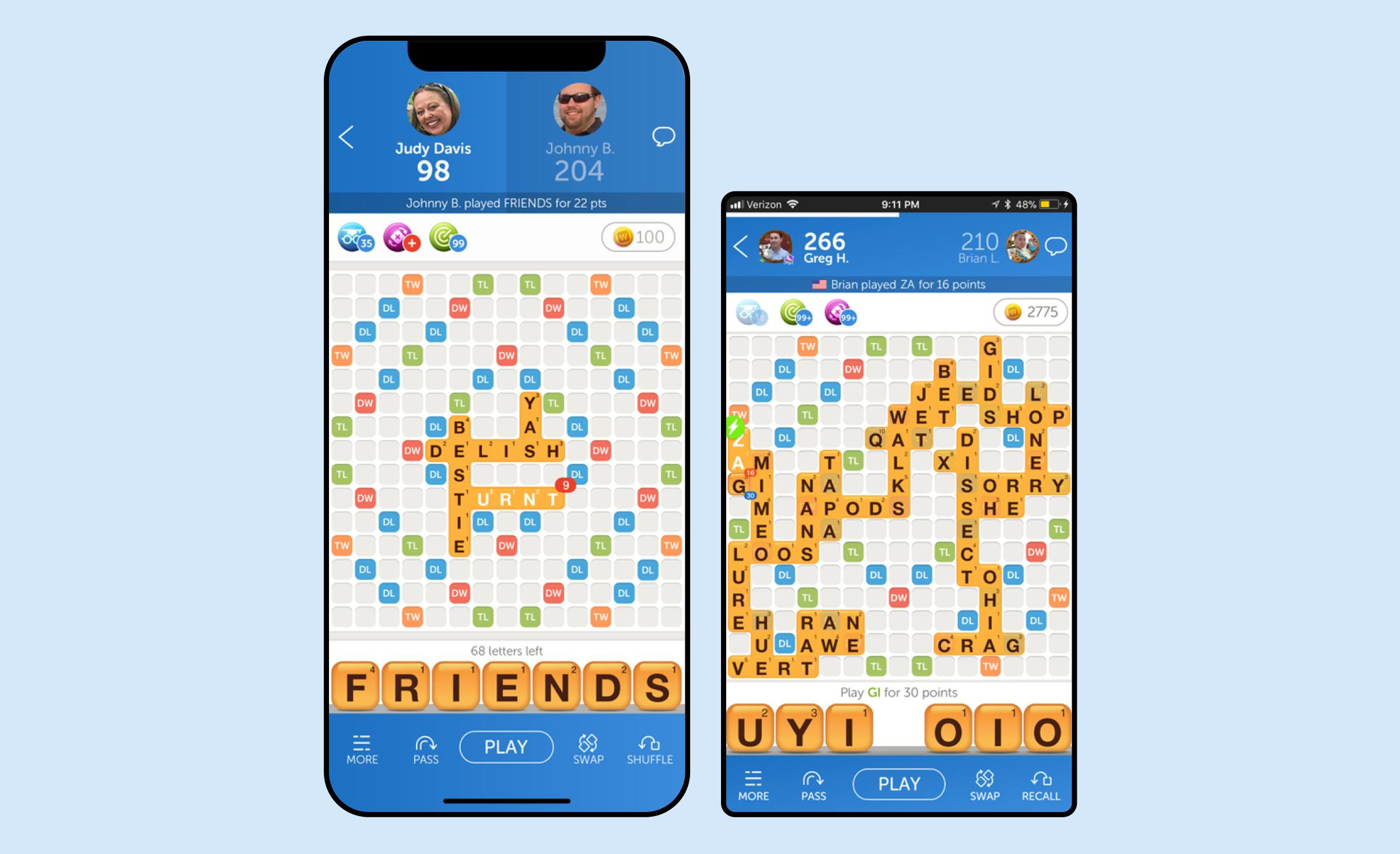 5 reasons to choose React Native for app development: Words with friends screens