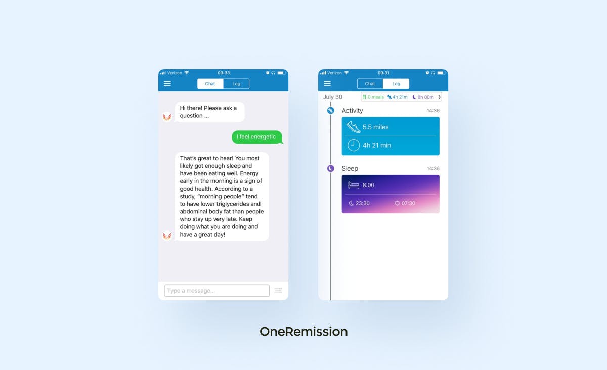 OneRemission, an example of AI chatbot development for monitoring chronic diseases