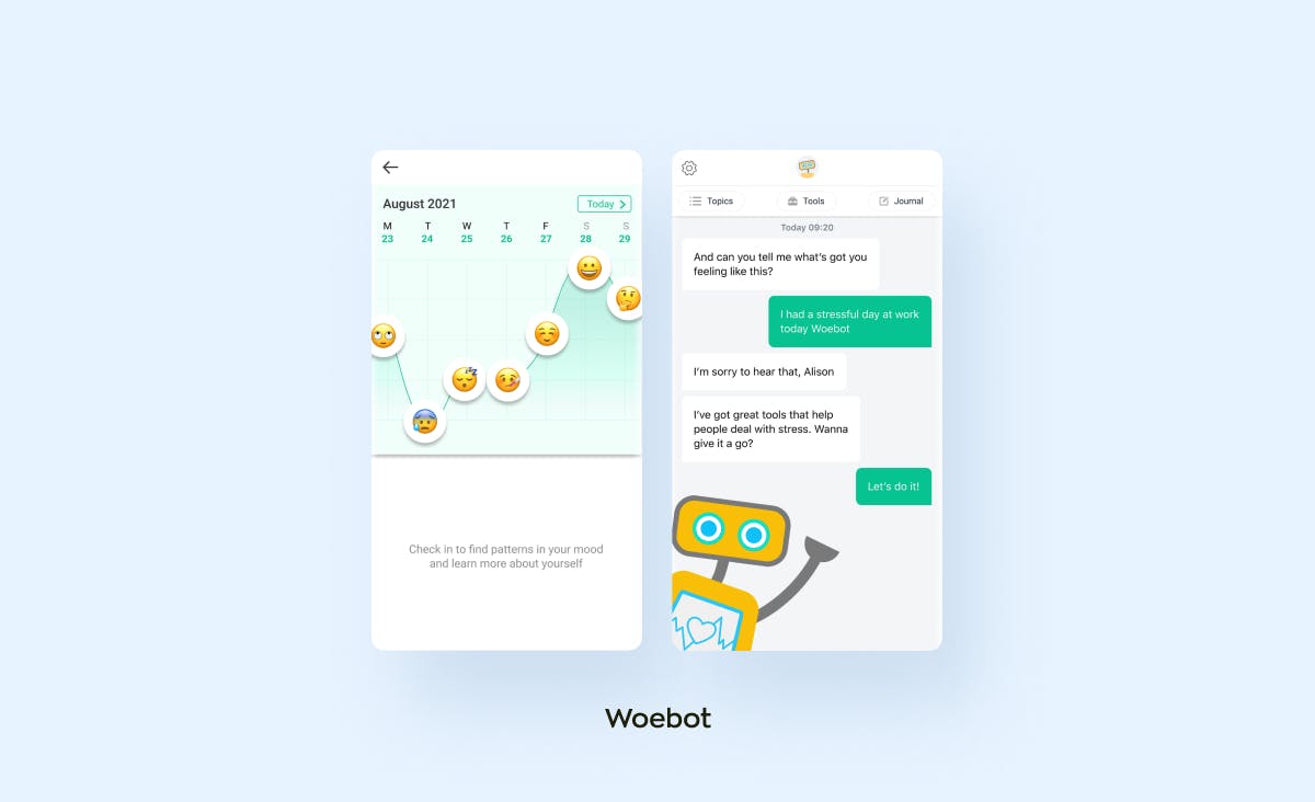 Woebot, AI chatbot development for mental health support