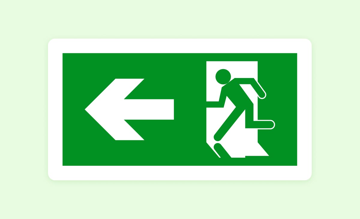 An exit sign universal icon (a person leaving through the door and an arrow showing the direction), which illustrates the essence of intuitiveness in mobile app design