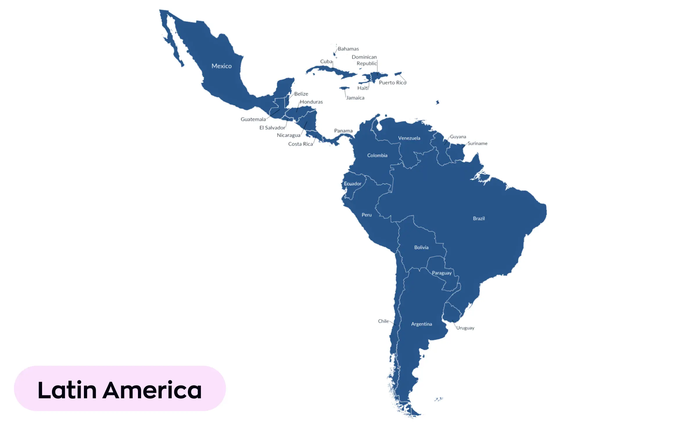 This image highlights Latin America as a leading region for nearshore software development, showing the many countries that businesses choose for their nearshore software development teams and collaboration.