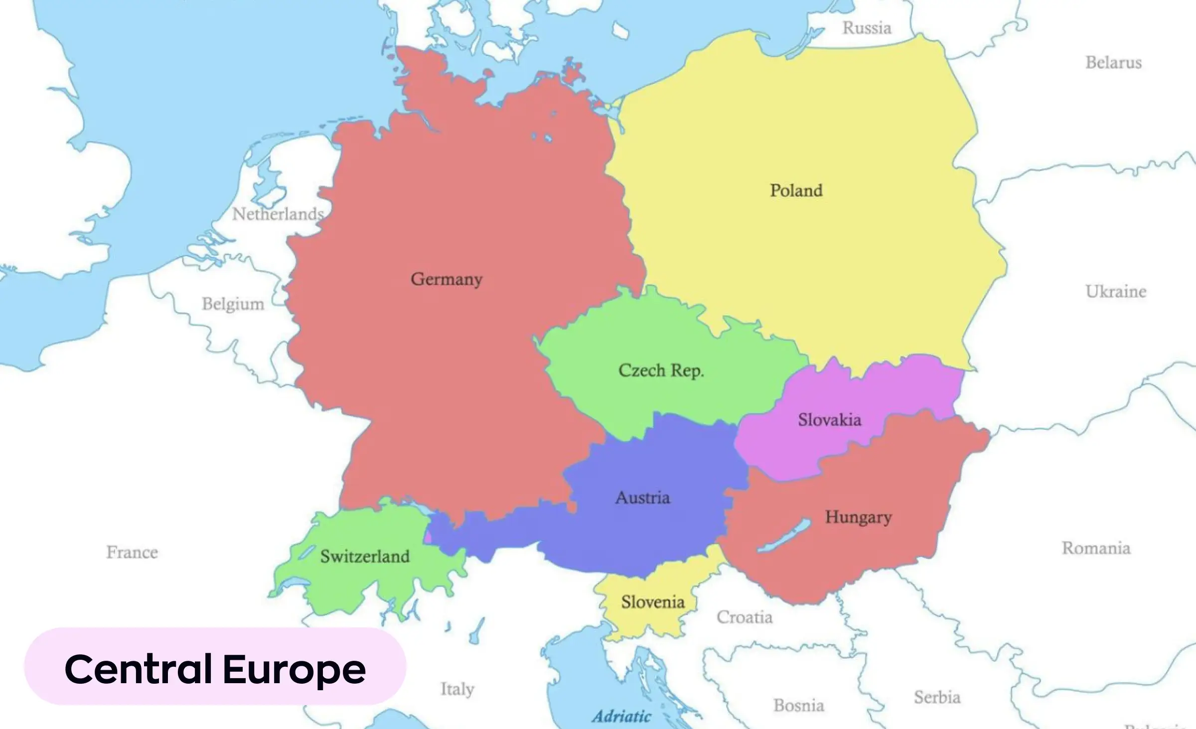 This image features Central Europe as a key region for nearshore software development, highlighting countries like Germany, Poland, and Hungary that businesses often choose for building strong nearshore software development teams.