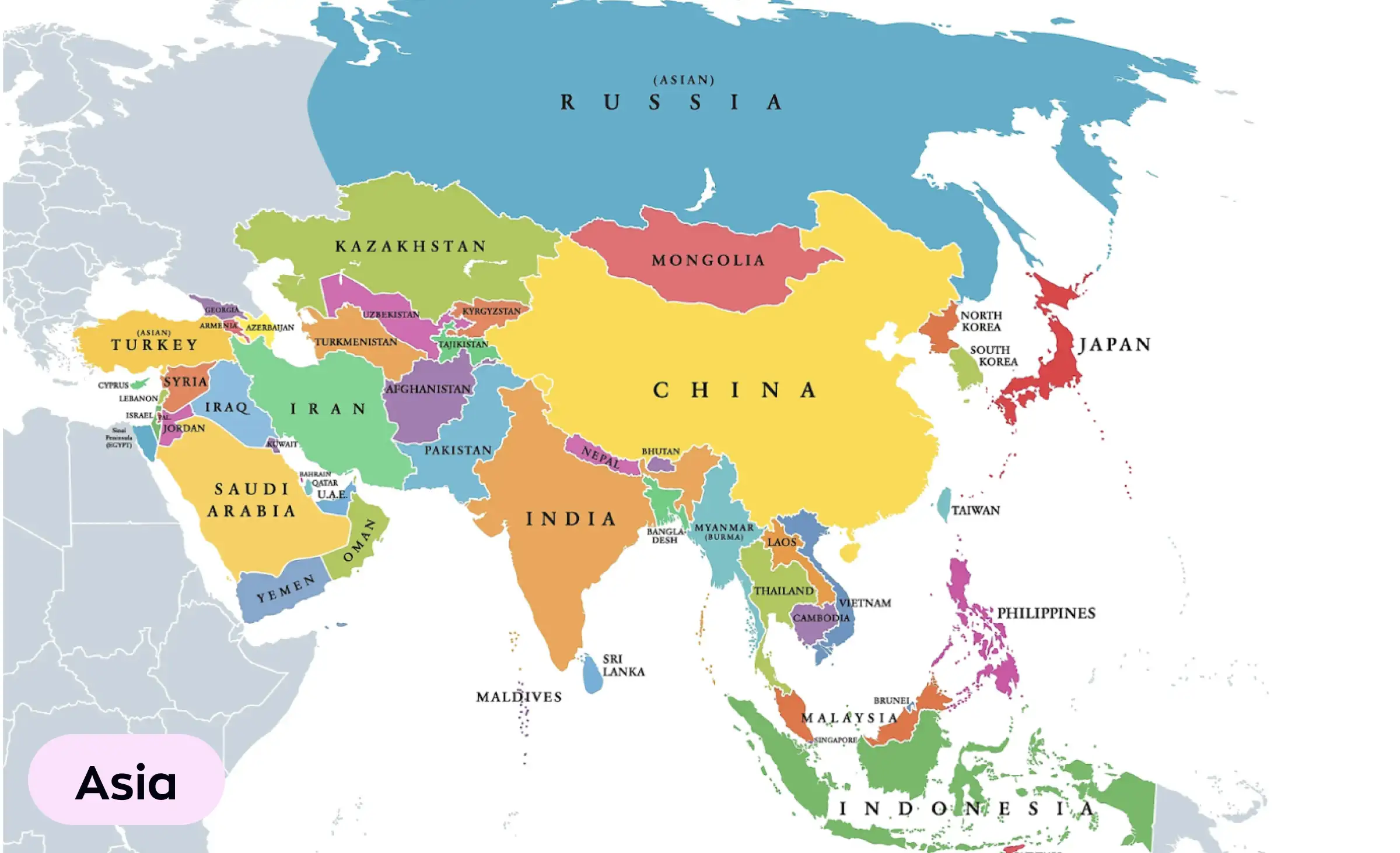 This image shows Asia as a major region for nearshore software development, highlighting the diverse countries where businesses can find experienced nearshore software development teams for a wide range of projects.