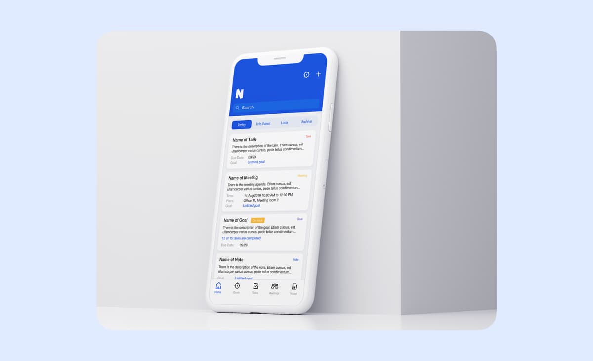 Enterprise mobile app development: A design concept of an app that allows creating, sharing, and editing notes and tasks