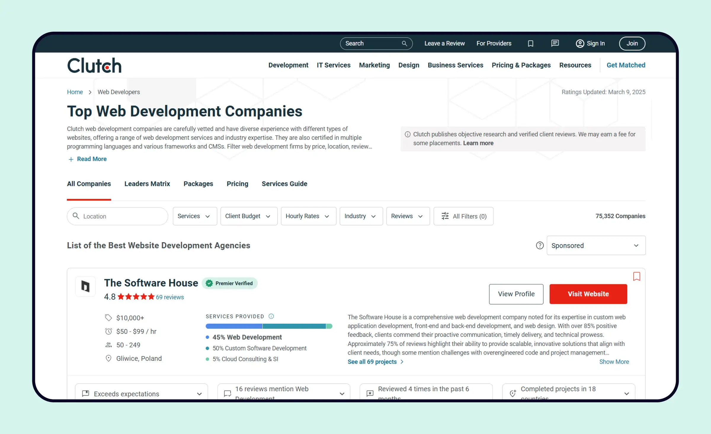 Use Clutch to find a reliable partner to outsource web development