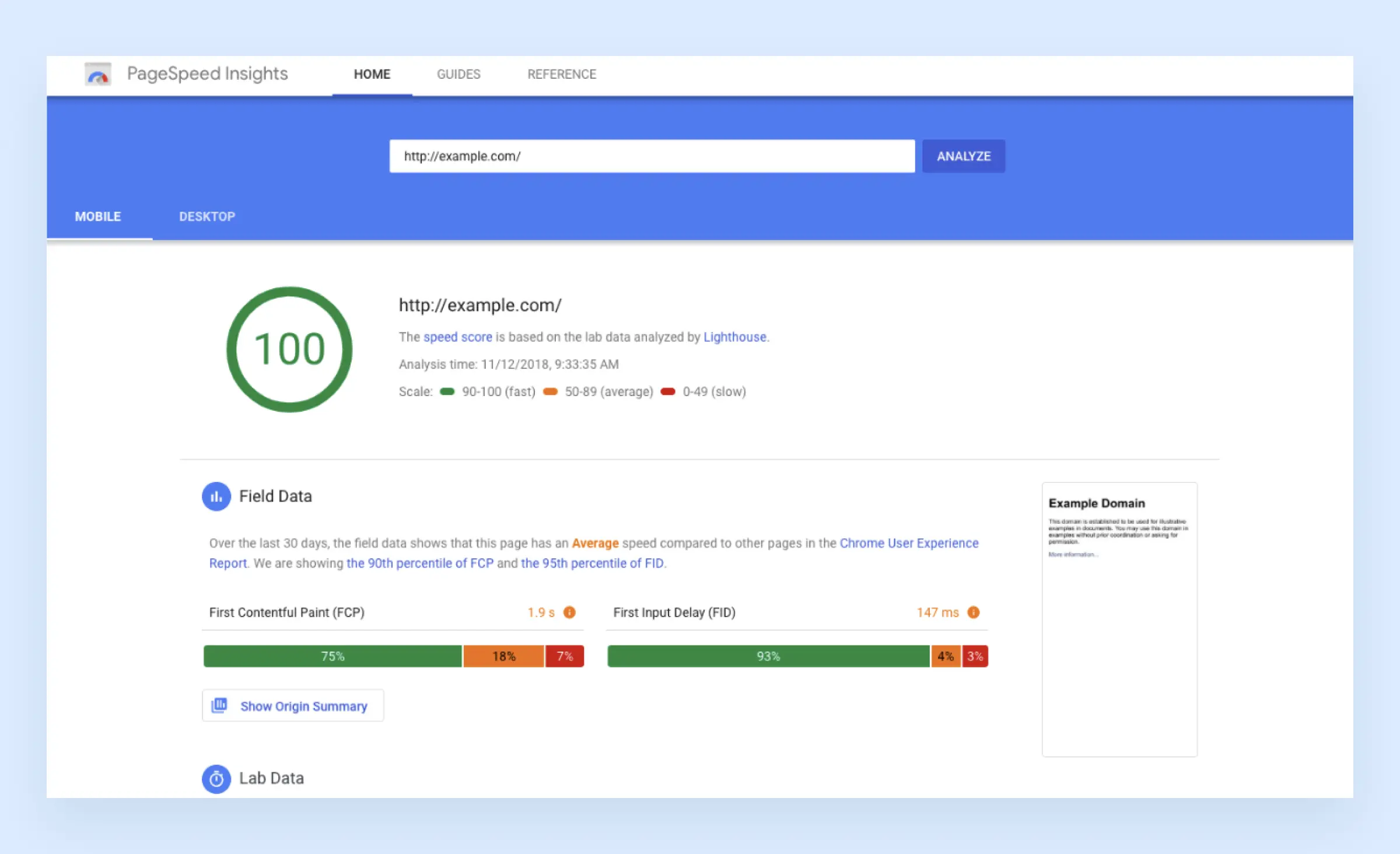 Screenshot of the Google PageSpeed Insights tool interface, displaying web page analysis results and recommendations for improving loading speed, a vital aspect of software performance optimization