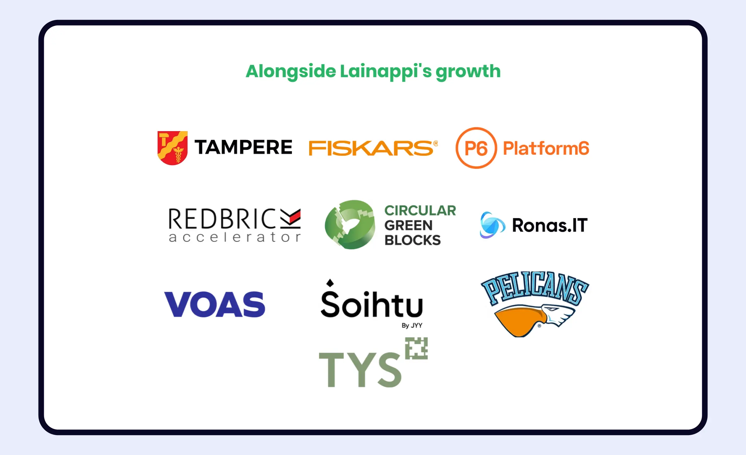 The partners block on the Lainappi website, listing Ronas IT alongside Tampere, Fiskars, Platform6 and other organisations