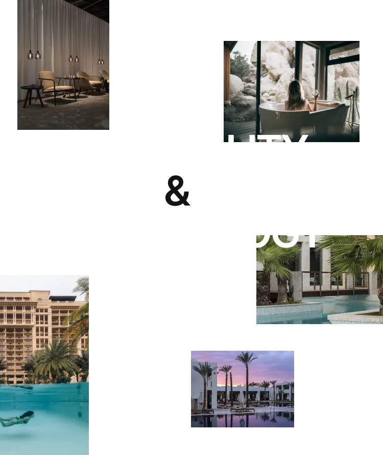 Promo banner reading Hospitality, Travel, Tourism, Technology over resort photos.