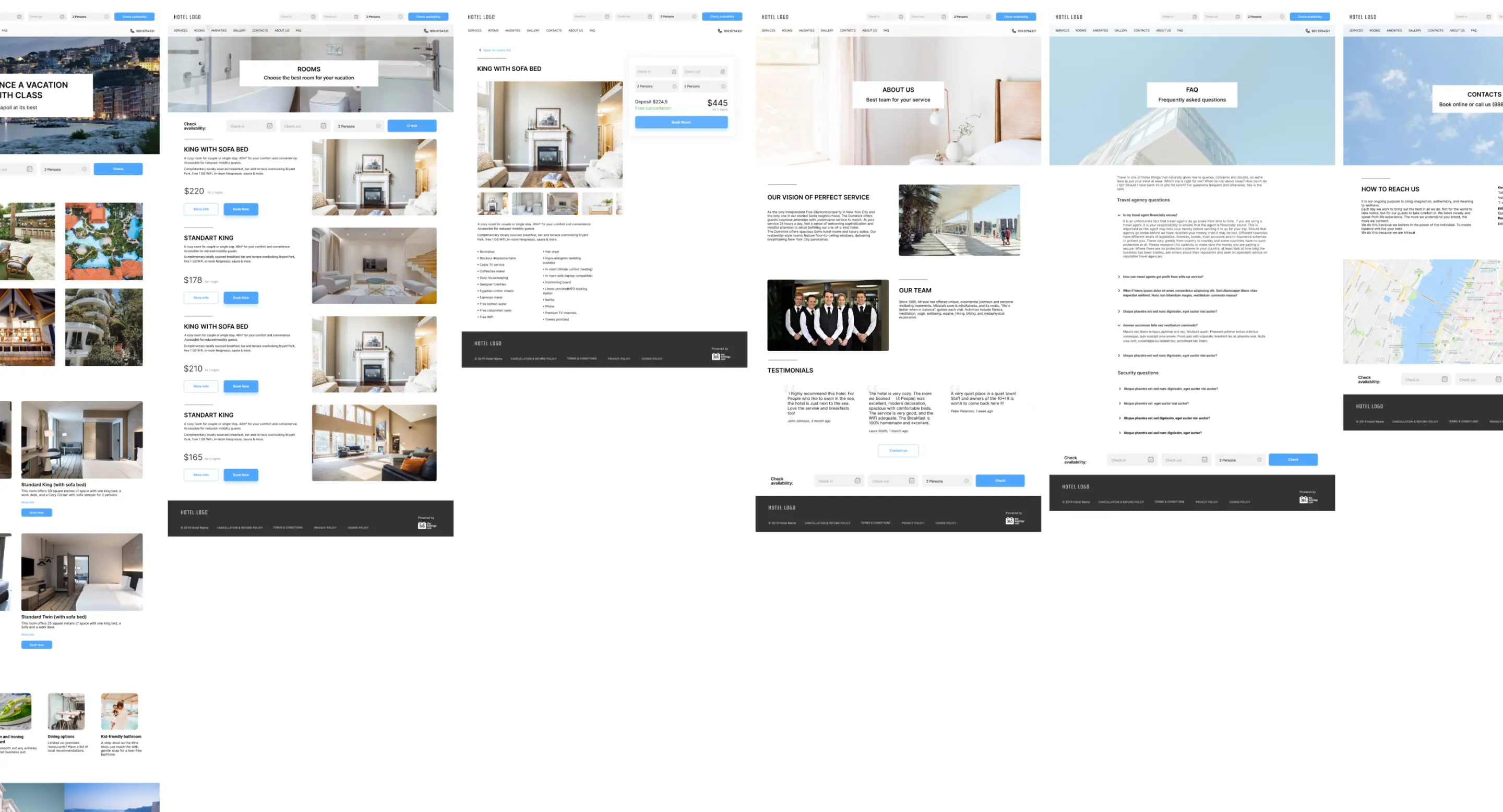 Mobile app screens for editing accommodation listings and pricing options.