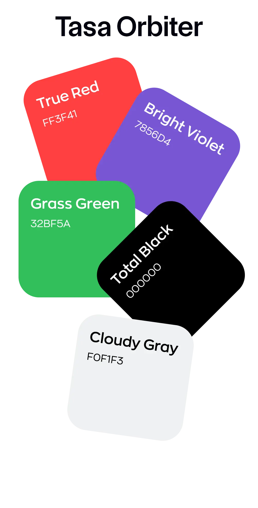 The Drivery brand color palette: True Red (FF3F41), Bright Violet (7856D4), Grass Green (32BF5A), Total Black (000000), and Cloudy Gray (F0F1F3).