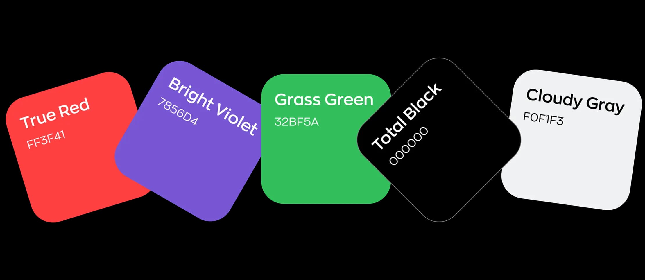 The Drivery brand color palette: True Red (FF3F41), Bright Violet (7856D4), Grass Green (32BF5A), Total Black (000000), and Cloudy Gray (F0F1F3).