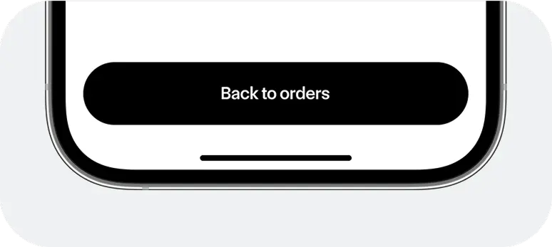 Mobile app screen with a Back to orders button after a completed delivery.
