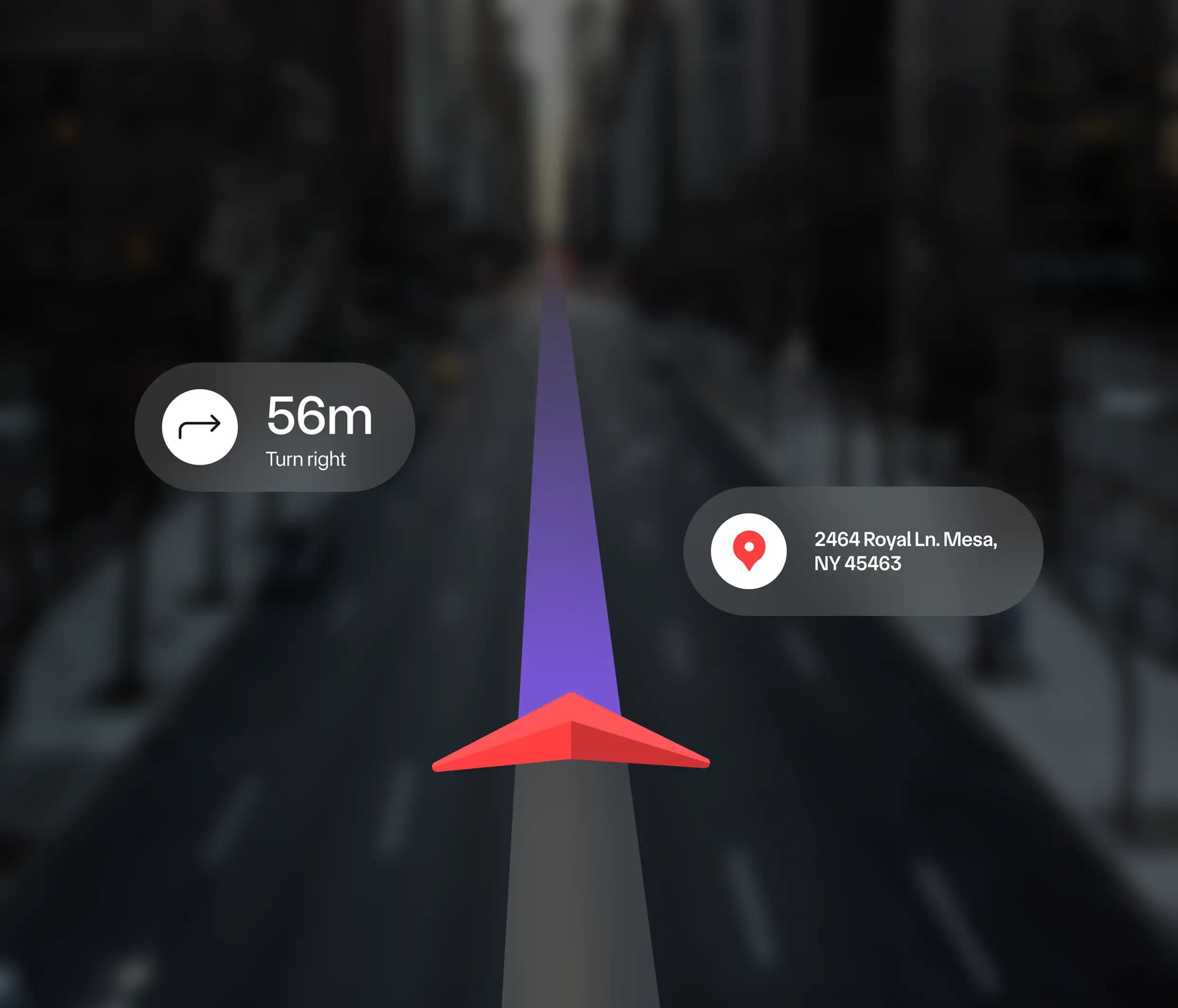 Drivery in-app navigation view showing a turn-by-turn route arrow on the road.