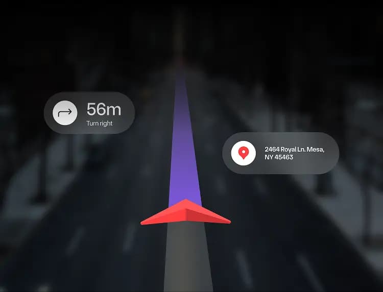 Drivery in-app navigation view showing a turn-by-turn route arrow on the road.