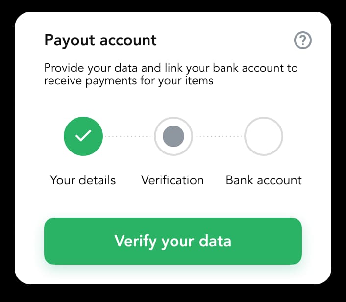 Lainappi app payout account card with data verification steps.