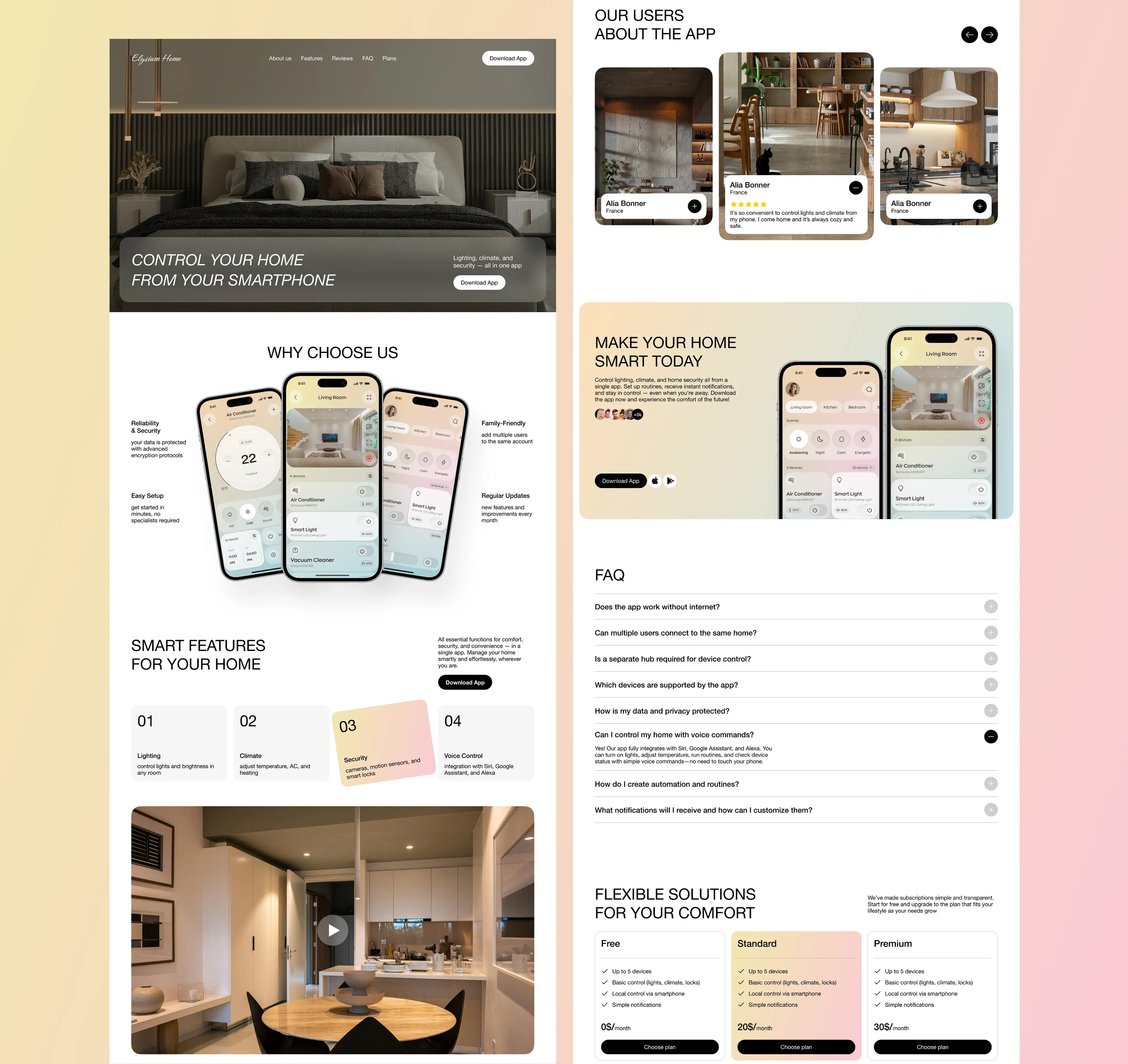 Full-page design layout of the smart-home superapp landing page.