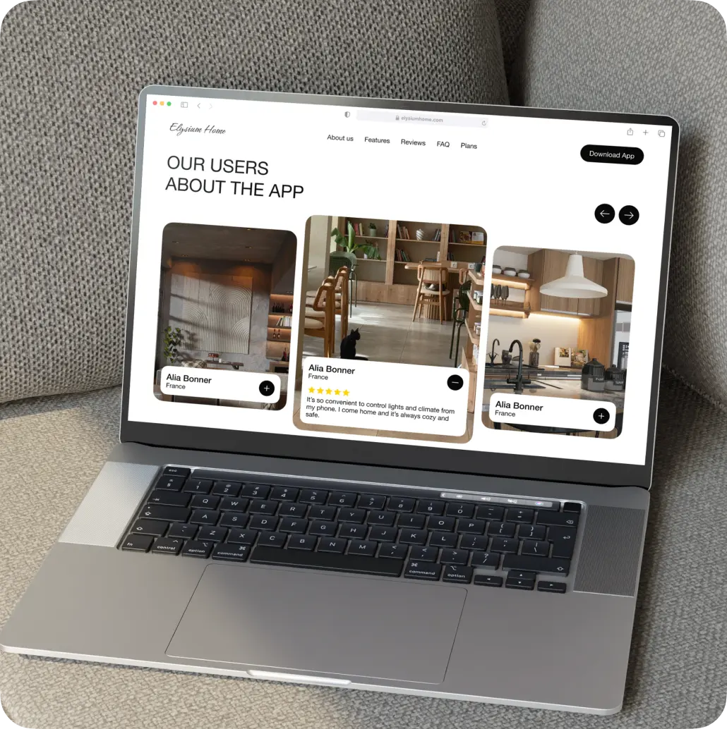Tablet on a sofa displaying the smart-home landing page.