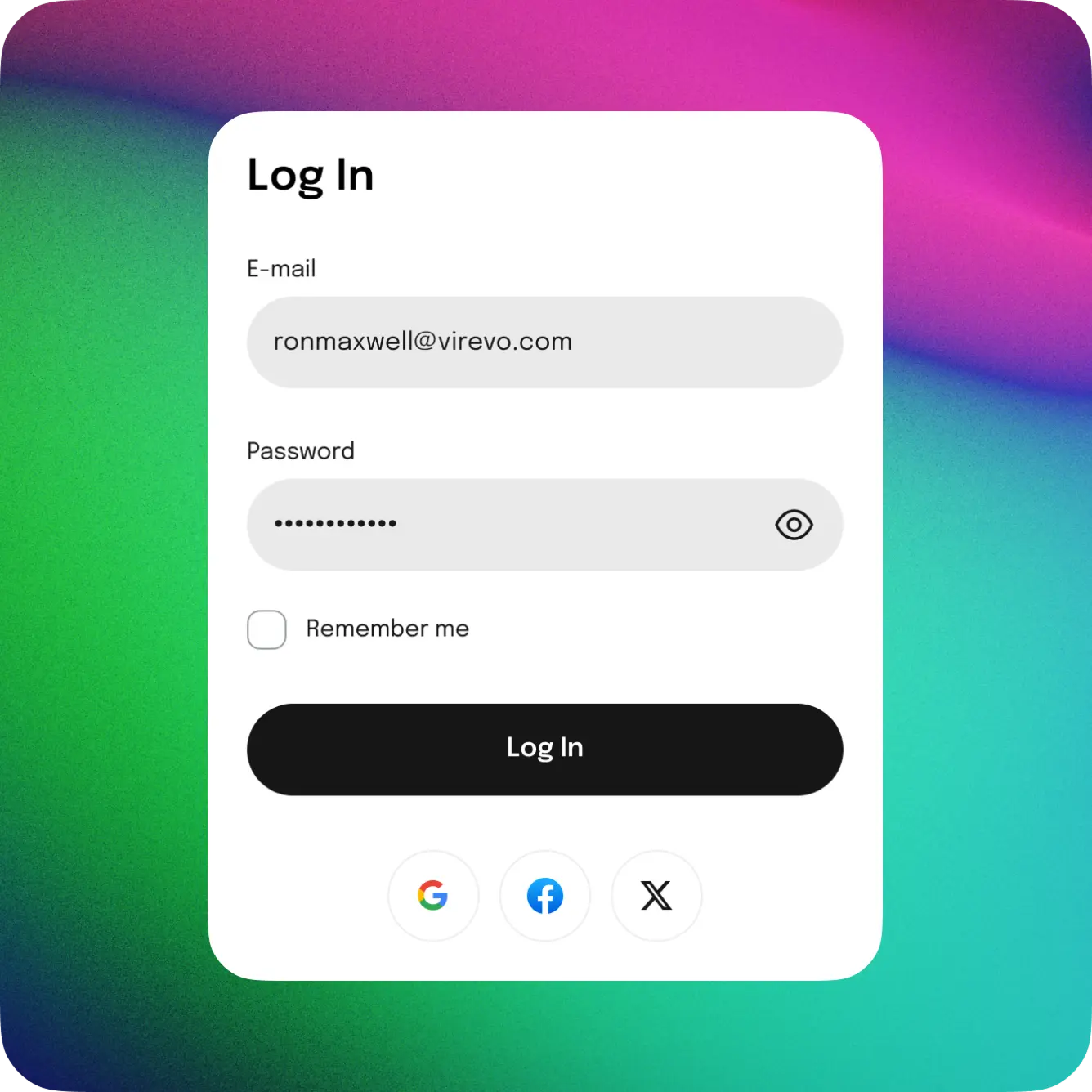 Log in form with email, password and social sign-in options for the learning platform.