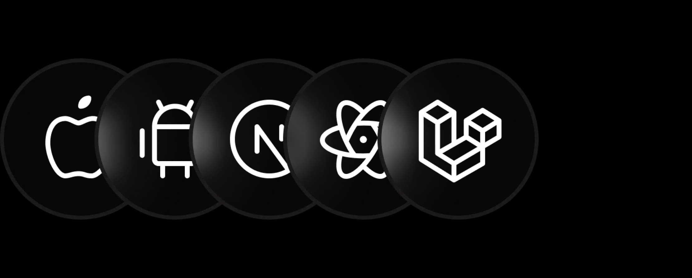 Apple, Android, Next.js, React, and Laravel logos in the WakuWaku tech stack.