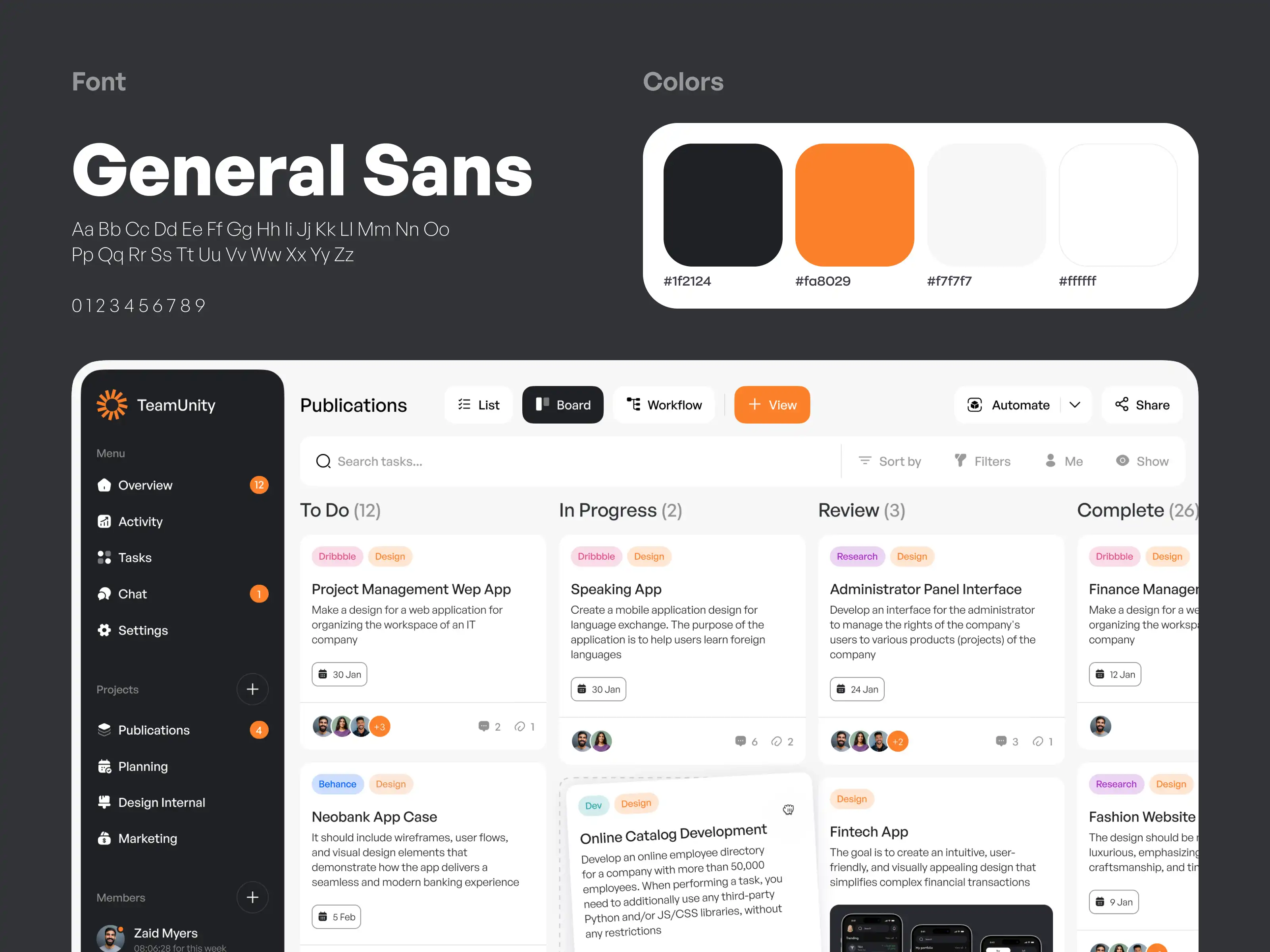 Light Themed Project Management App Design with Vibrant Accents