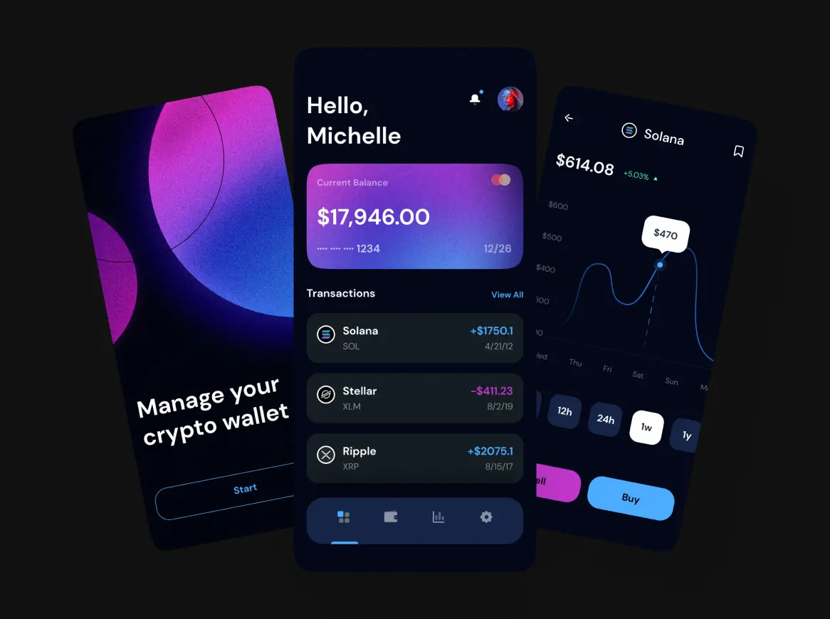 Crypto wallet mobile app design concept