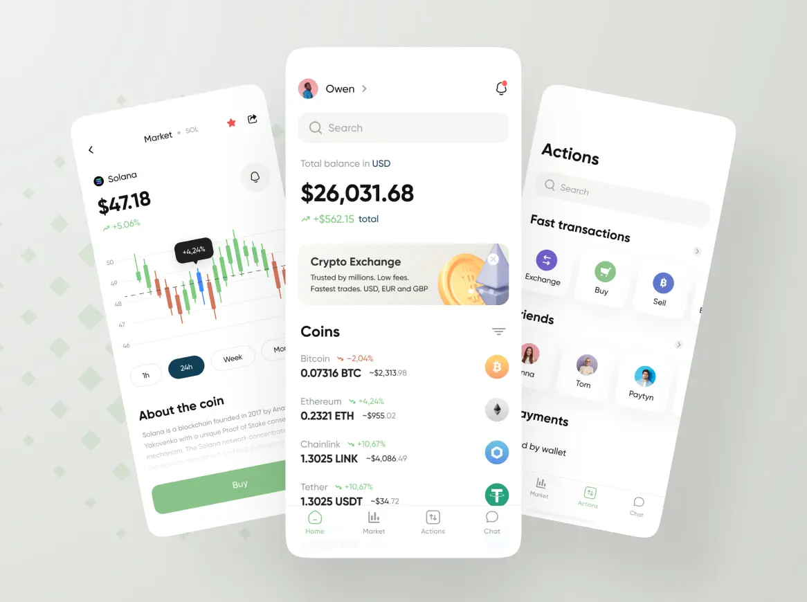 Crypto wallet mobile app design concept